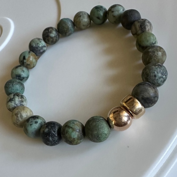 8mm Matte African Jasper Stretch Bracelet w/ 14k Gold & Rose Gold Filled Spacers - Picture 4 of 6